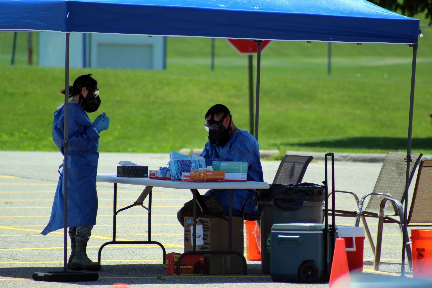 Guard members wait for next car